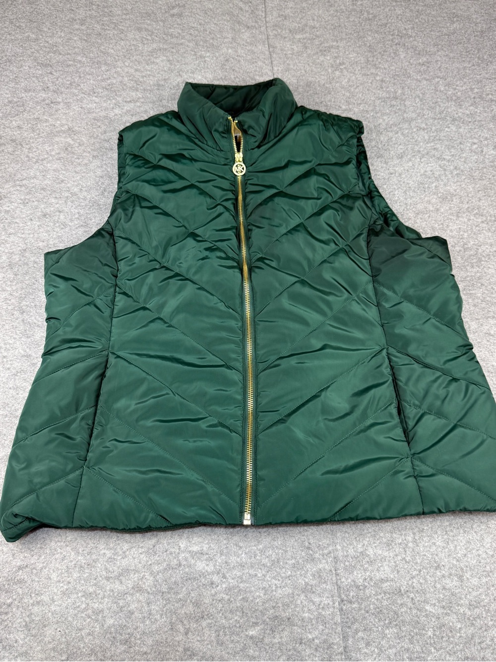 Michael Kors XL Emerald Green Quilted Puffer Vest Gold Zip